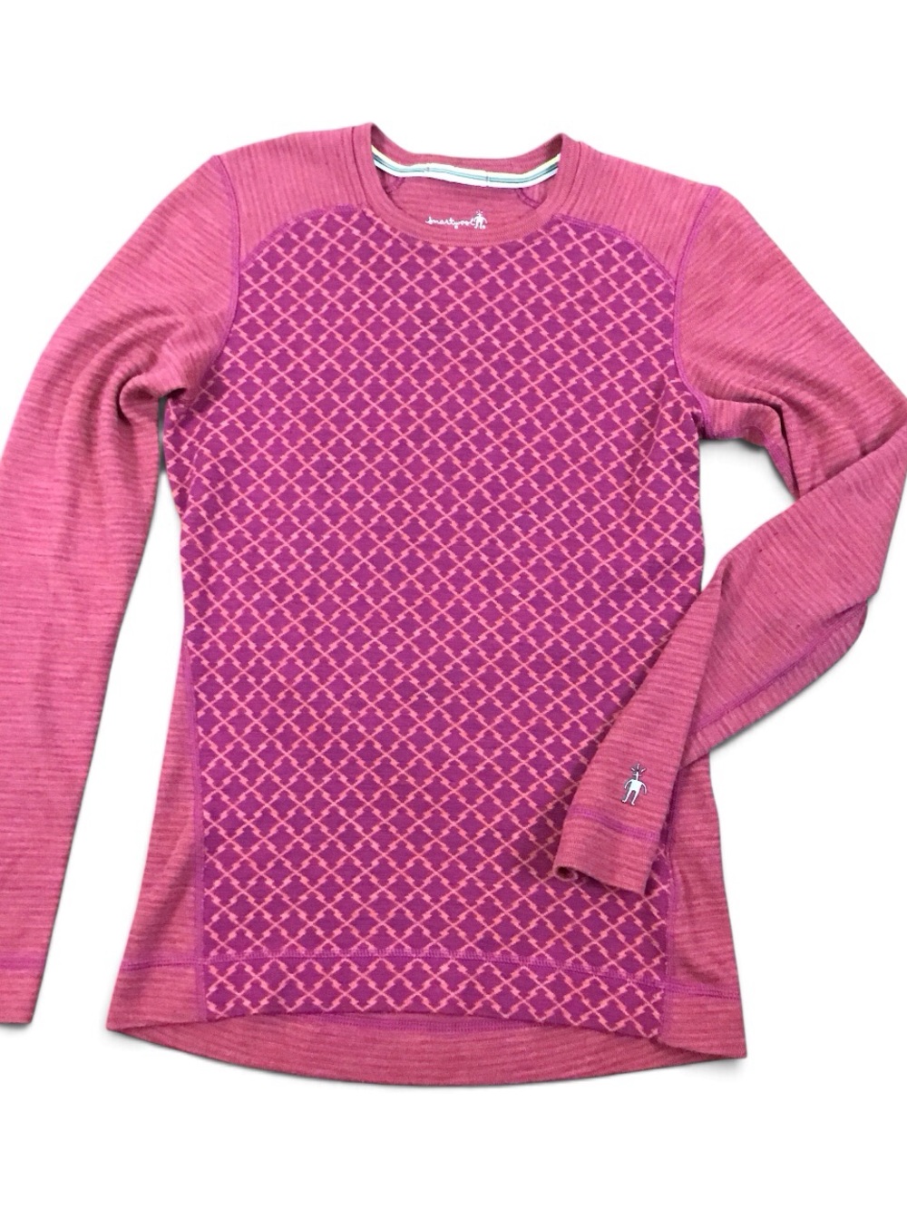 Smartwool Merino 250 Base Layer Crew Magenta Geometric 100% Merino Wool Medium